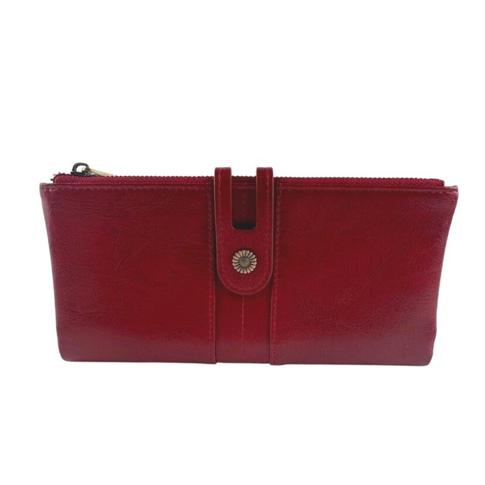 Sendefn Red Vegan Leather Bifold Clutch Wallet‎ Sunflower Snap Bronze Zip Large